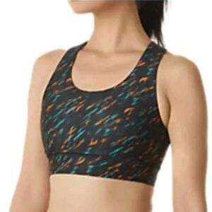 Asics Women's Black, Orange & Turquoise Poly/Spandex Athletic Sports Bra NEW NWT